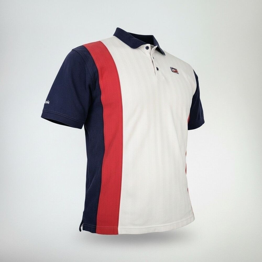 Vintage Reebok Polo Shirt Men's XL Colorblock White Navy Red 90s Tennis